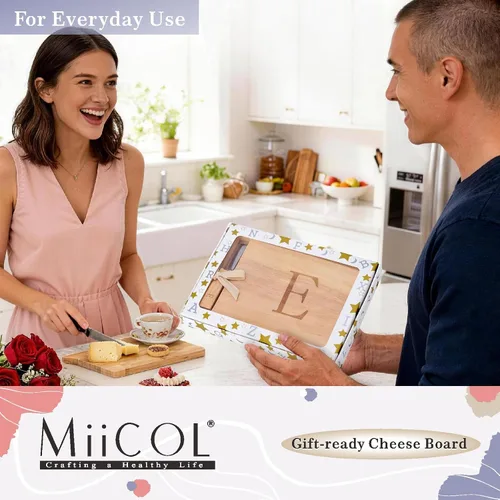 Vista 8 de Miicol Tabla de madera para charcutería, tabla de queso con monograma de 10 pulgadas, tabla de cortar inicial personalizada con esparcidor, regalo