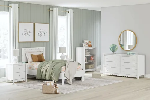 Vista 14 de Signature Design by Ashley Hallityn - Cama de plataforma casual de doble panel, no necesita base o somier, color blanco