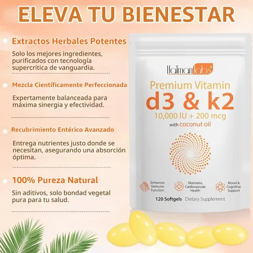 Vista 2 de newseel Cápsulas de vitamina D3 K2, suplemento de vitamina D3 y K2, suplemento de vitamina D3 y K2, suplemento D3, cápsulas blandas de aceite