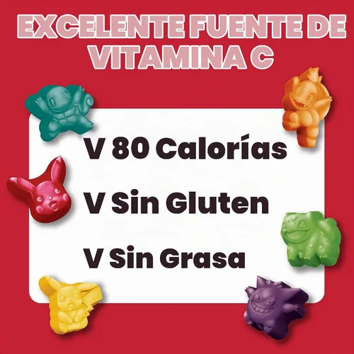 Vista 4 de Pokemon - Snacks con sabor a frutas, 17.6 onzas, 22 bolsas Sin gluten, sin grasa, 80 calorías por porción, sin colores de fuentes artificiales