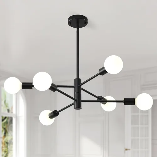 Vista 13 de HHR Candelabro Sputnik de 4 luces, Candelabro Moderno Negro Lámpara de Techo, Candelabros de Altura Ajustable para Comedor Isla de Cocina