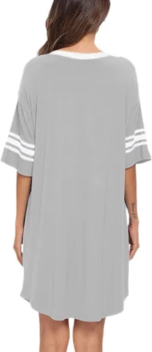 Vista 4 de Camisas de dormir para mujer, de manga corta, de algodón, con cuello en V, camisones de gran tamaño, lindo camisón estampado