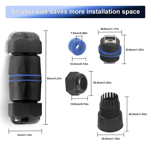 Vista 6 de VCELINK Acoplador RJ45 Impermeable IP68 Perfil Corto, Conector Ethernet Impermeable Blindado Cat6/Cat5E/Cat5, Extensor de Cable de Red LAN