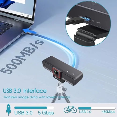 Vista 4 de Cámara web Angetube 4K AI para PC, cámara web de computadora AI-Trackig para escritorio AI-Trackig, HDR, USB 3.0, Remote Control, 10X Digital