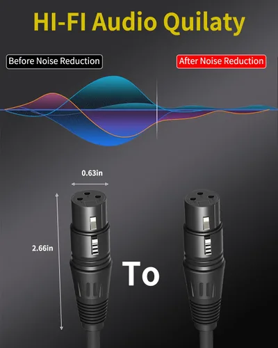Vista 3 de XLR hembra a hembra 5 pies 2 cables de micrófono, cable de micrófono XLR de 3 pines, cobre sin oxígeno (OFC) para equipos de audio y sonido