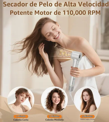 Vista 2 de 9-in-1 Hair Dryer Brush Kits, Curly Hair Dryer with Diffuser for Women Beige Gray