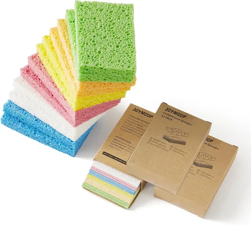 Vista 39 de JOYMOOP Esponja de cocina de dibujos animados, esponjas de celulosa para limpieza, esponjas antiarañazos para lavar platos, esponja reutilizable