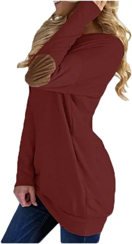 Vista 2 de Pink Queen - Blusa suelta de mujer con cuello redondo, camiseta de manga murciélago con parches