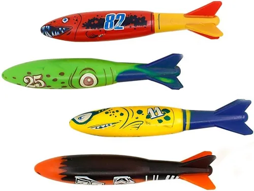 Vista 9 de Juguete de piscina de buceo bajo el agua, lanzamiento, torpedo, tiburón, paquete de 4