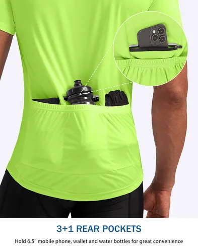 Vista 3 de Maillot de ciclismo para hombre que absorbe la humedad, manga corta, UPF media cremallera, ciclismo, ciclismo de carretera, camisas para hombres