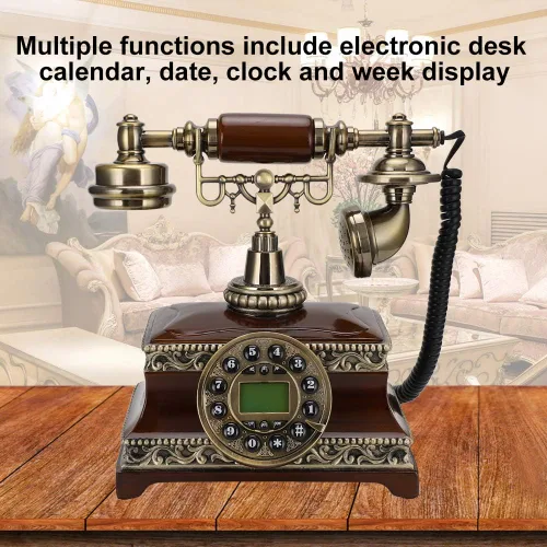 Vista 3 de 143 Teléfono antiguo de moda, línea fija vintage con luz de fondo, bronce, escritorio, DTMF, operación multilínea
