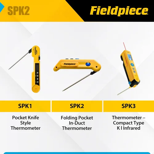 Vista 4 de Fieldpiece SPK2 termómetro plegable de bolsillo en canal con control Max/Min y sonda de acero inoxidable