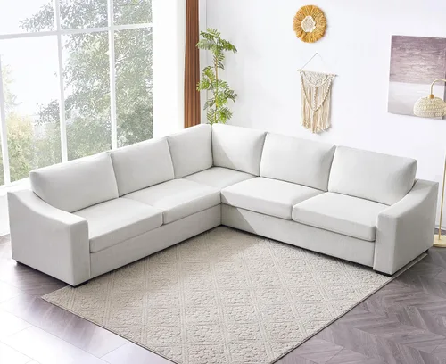 Vista 21 de ELUCHANG Sofá moderno de 85 pulgadas para sala de estar, sofá de lino natural de 3 plazas con asientos extra profundos, cojín tapizado y funda