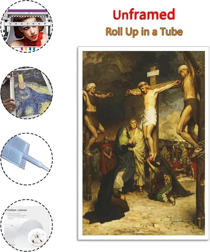 Vista 2 de ZTJ Póster de Jesucristo, la crucifixión de Cristo, pintura decorativa, lienzo, arte de pared, póster de sala de estar, dormitorio, 16 x 24 pulgadas