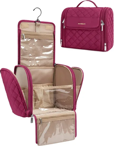 Vista 8 de BAGSMART Neceser de viaje para maquillaje con gancho para colgar, bolsa de cosméticos, organizador de gran capacidad, resistente al agua, para Beige