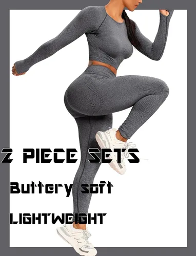 Vista 2 de SEASUM Conjuntos de entrenamiento para mujer, cintura alta, sin costuras, lindos leggings de yoga, conjuntos de entrenamiento para mujer, ropa