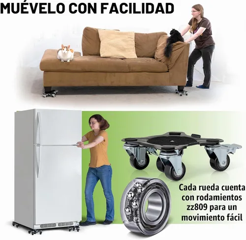 Vista 2 de Movers de muebles con ruedas – Juego de 4 herramientas elevadoras de muebles resistentes con capacidad de carga de 2000 libras, plataforma