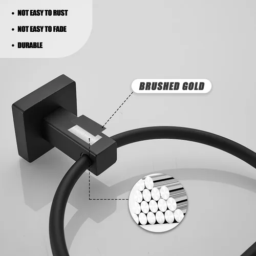 Vista 5 de Leyden Toallero de mano negro mate, anillo de toalla de baño, colgadores de toalla de mano de baño montado en la pared medio redondo moderno