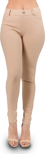 Vista 3 de Ylluo Jean Look - Pantalones de aspecto de jeans para mujer con bolsillos y mezcla de algodón modelos capri y largo completo
