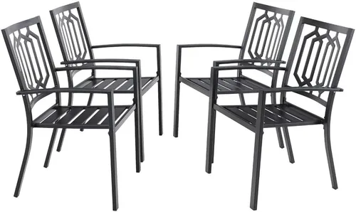 Vista 19 de MFSTUDIO Juego de 4 sillas de comedor apilables para patio, hierro forjado Patrón de red