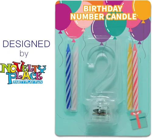 Vista 2 de Juego de velas de número de cumpleaños de Novelty Place, decoración para pastel de cumpleaños intermitente multicolor con LED con 4 velas de cera 2