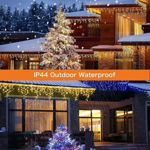 Vista 10 de Guirnalda de luces LED de carámbano de 32.8 pies, 8 modos, impermeable, luces de Navidad para exteriores con función de memoria, cortina de luces