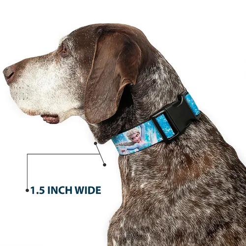 Vista 7 de Buckle-Down Collar de clip de plástico, cara de Elsa congelada, postura de acción, copos de nieve, azul, blanco, 1 pulgada de ancho, se adapta a