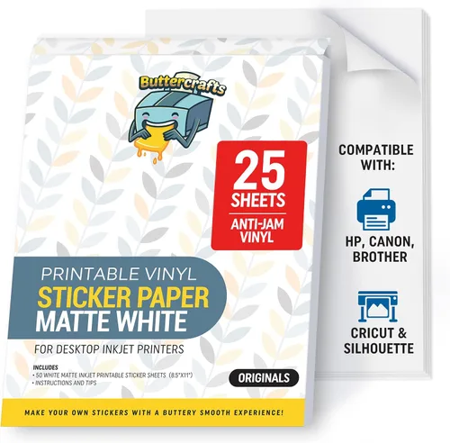 Vista 11 de Glossy Printable Vinyl Sticker Paper 25s Non-Epson Compatible 8.5"x11" Blanco