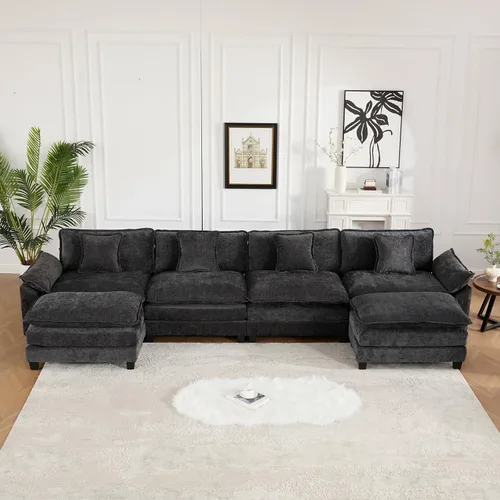Vista 202 de Sofá seccional modular verde de 111.5", sofás seccionales grandes de 3 plazas para sala de estar, sofá nube oversized de tela chenille con otomana