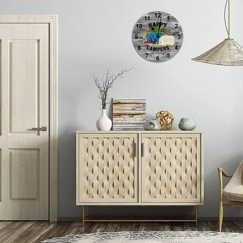 Vista 6 de Reloj redondo de madera de estilo rústico de 12 x 12 pulgadas, con números arábigos, silencioso, sin tictac, funciona con pilas, tema de campamento