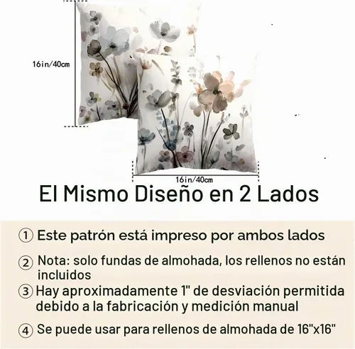 Vista 3 de Fundas de Almohada Decorativas de Flores 16x16 Juego de 2, Fundas de Almohada con Flores, Fundas Cuadradas Decorativas para Sofá, Sillón