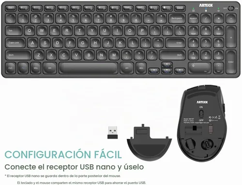 Vista 4 de Arteck Combo de teclado y mouse inalámbricos USB de 2.4G, teclado compacto ultra delgado y mouse ergonómico para computadora, computadora