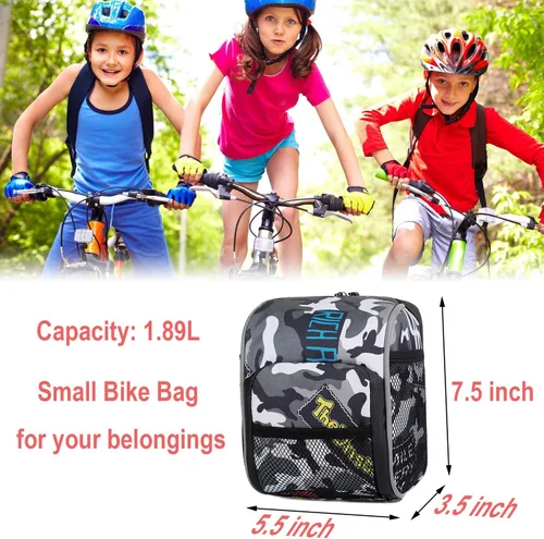 Vista 2 de Cesta de bicicleta para niños, accesorio de decoración de bicicleta delantera de camuflaje para adultos y niños, organizador de bolsa de manillar