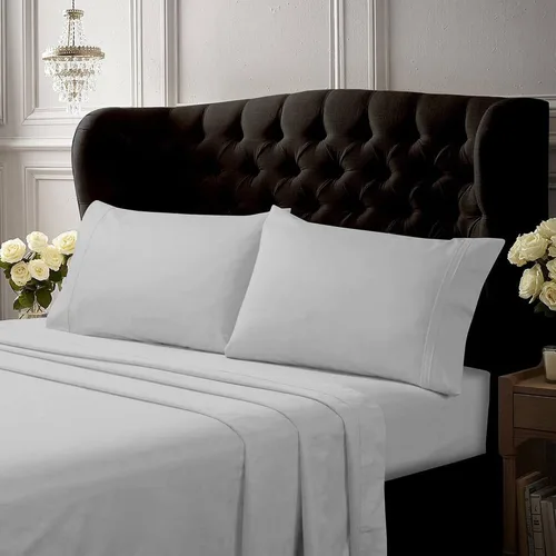 Vista 17 de Tribeca Living Juego de sábanas de cama tamaño King, de percal de algodón egipcio sólido, suaves y crujientes, con bolsillo extra profundo, 350