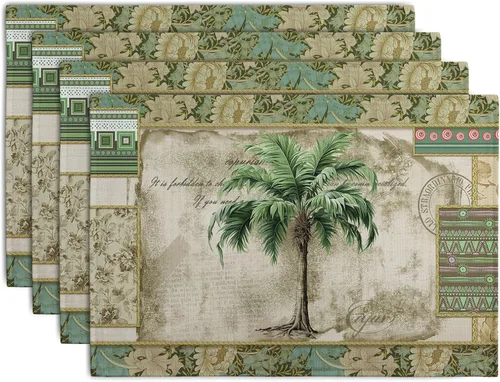 Vista 35 de Juego de 4 manteles individuales del 4 de julio, manteles individuales patrióticos florales con cruces y estrellas del Día de la Independencia y Día