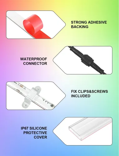 Vista 5 de Luces de tira LED COB, RGB Smart IC, IP67 Impermeable, Regulable 20FT/6M, Tira de luz con flujo de color con control de aplicación y sincronización