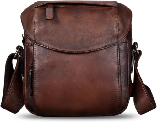 Vista 2 de IVTG Bolso de mensajero de cuero genuino para hombre, bolso de hombro cruzado, bolso casual para el trabajo, negocios, diario