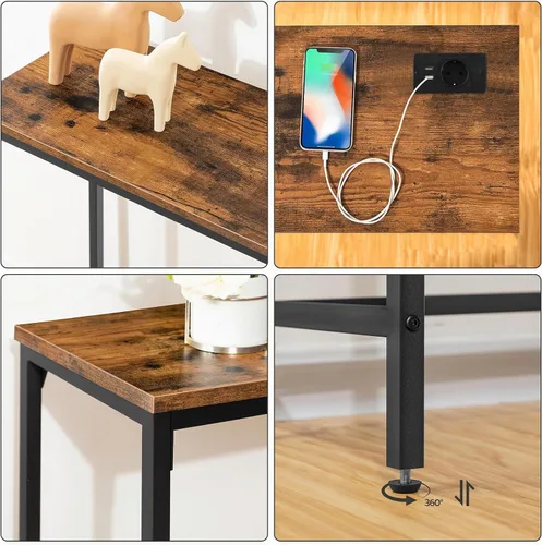 Vista 6 de HOOBRO Mesa consola de 47.2 pulgadas con tomas de corriente y puertos USB, mesa de sofá
