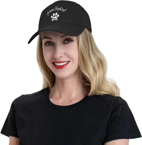 Vista 9 de Gorro de pastor alemán con pico de pata de mamá, ajustable, color sólido, curvado, unisex, negro