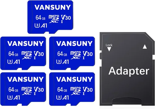 Vista 12 de Vansuny Tarjeta Micro SD de 64GB microSDXC con adaptador SD A1 App Performance V30 Grabación de video 4K C10 U3 Micro SD para teléfono, cámara