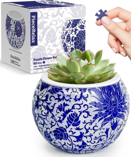 Vista 13 de PieceRelax Rompecabezas 3D Maceta 80 Piezas - Abundancia de Otoño, Macetas de Flores de Decoración del Hogar para Cactus de Interior, Macetas