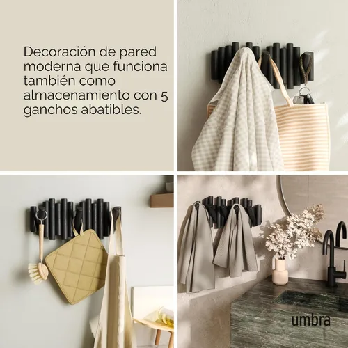 Vista 4 de Umbra Picket - Gancho en riel para entradas, 15 pulgadas de ancho x 6.5 pulgadas de alto x 1.75 pulgadas de profundidad, negro