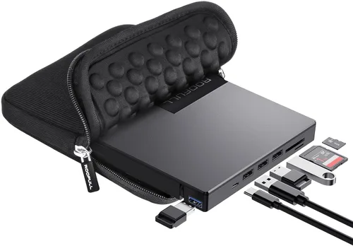 Vista 16 de ROOFULL Unidad externa de CD/DVD USB 3.0 y USB-C, ultrafina de 0.5 pulgadas, reproductor de CD y DVD de alta velocidad, grabador para computadora