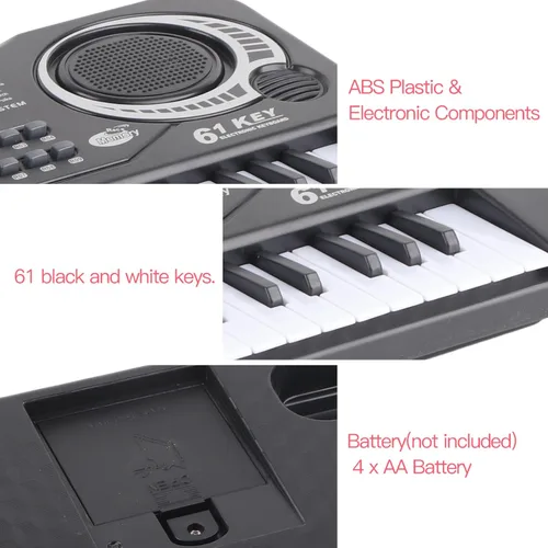 Vista 2 de Piano de teclado electrónico, piano digital eléctrico portátil de 61 teclas con micrófono, cable USB, cargador de enchufe de EE. UU., teclado