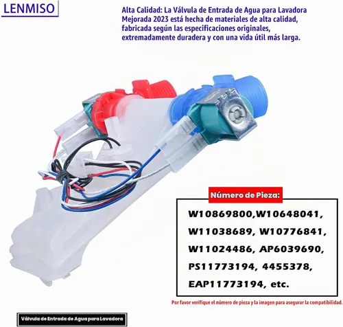 Vista 3 de Válvula de entrada de agua para lavadora mejorada 2023 compatible con Whirlpool Amana Inglis Maytag General Electric Washers Reemplazar W10869800