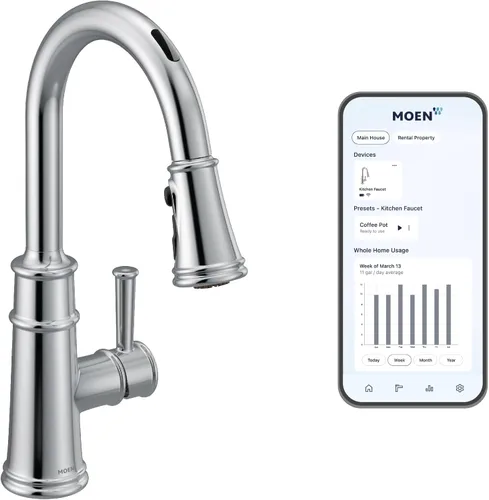 Vista 12 de Moen Belfield Grifo de cocina con sensor de onda Motionsense, sensor sin contacto, un solo mango extraíble con limpieza eléctrica, cromado, 7260EWC