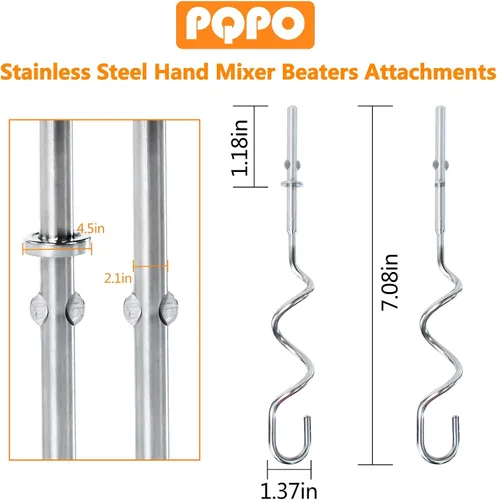 Vista 5 de 2 piezas de gancho de masa para batidora de mano, accesorios de acero inoxidable compatibles con batidora de mano kitchenAid, accesorios de repuesto