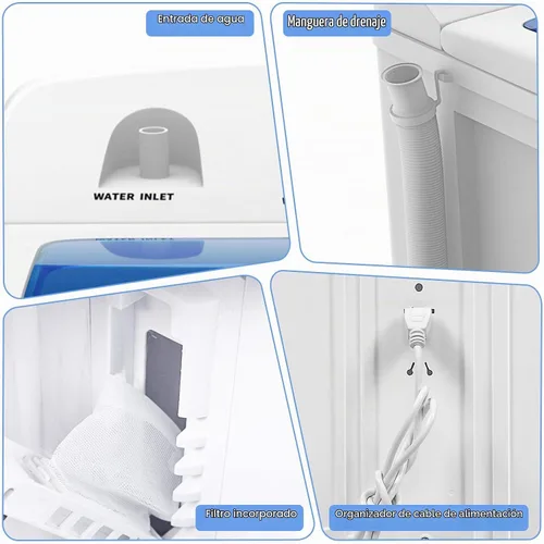 Vista 5 de LDAILY Lavadora portátil, lavadora compacta de 20 libras con bomba de drenaje y limpieza profunda, mini combo de lavado de lavandería para Blanco