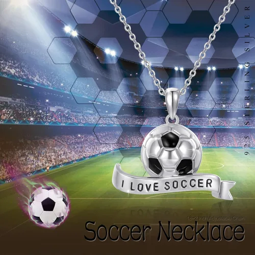Vista 6 de PCTJYFU Collar con colgante de fútbol 3D de plata de ley 925 para hombre, collar con dije de balón de fútbol de fútbol unisex, joyería deportiva