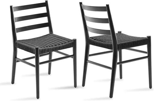 Vista 8 de Stary Sillas de comedor de madera de la rota con el asiento tejido cómodo, totalmente montadas Nuevo Negro - Juego de 2